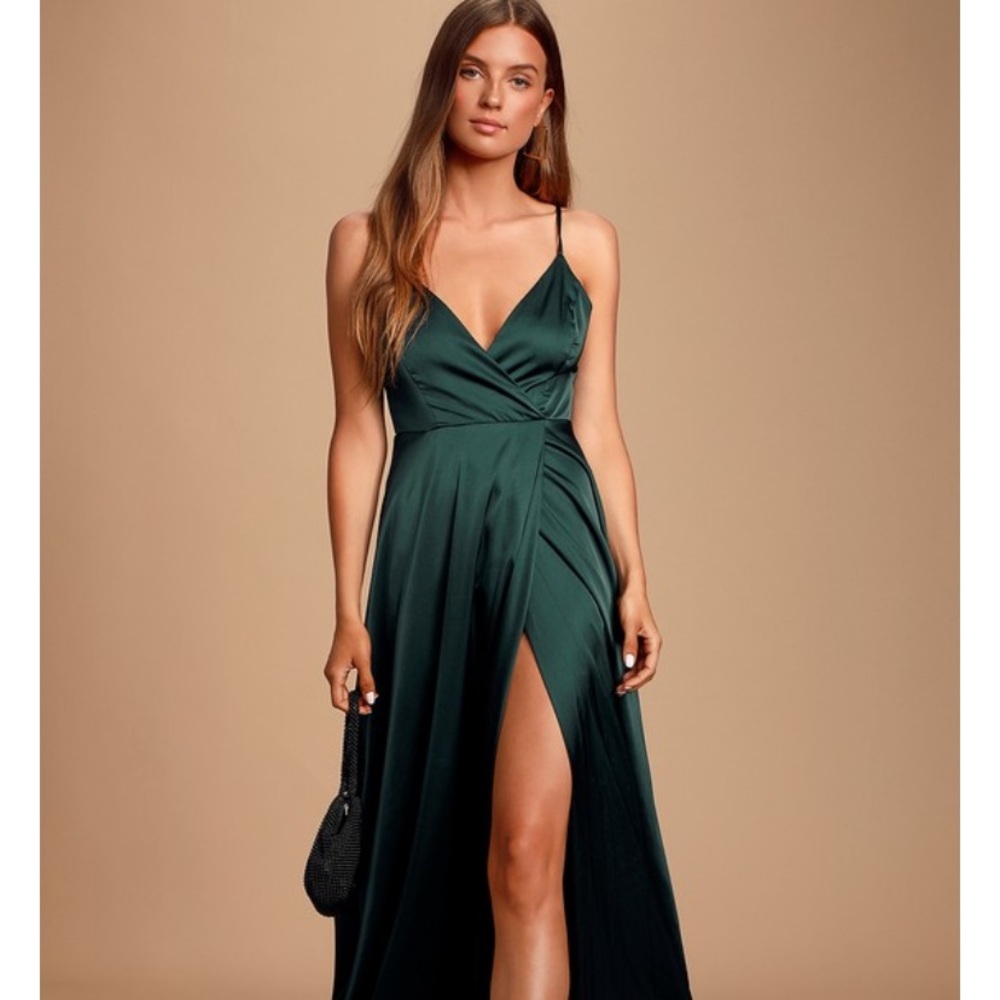 Lulus Ode to Love Emerald Green Satin Maxi Dress